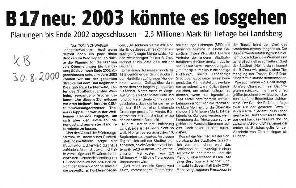 KB vom 30.8.2000
